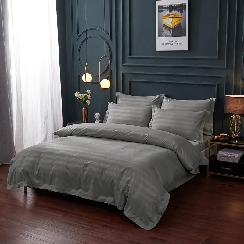 MOONCEE 6Pcs Bed Sheet King Size Set With Duvet Cover 220x240 Microfiber Bed Sheets Bedding Set Includes 1 Fitted Sheet, 1 Quilt Cover & 4 Pillows Cases (6Pcs Duvet Cover Set- King, Ash Grey) - Image 5