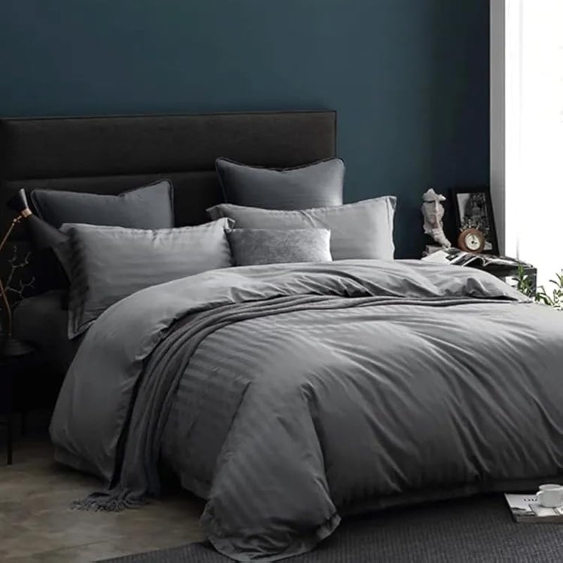 MOONCEE 6Pcs Bed Sheet King Size Set With Duvet Cover 220x240 Microfiber Bed Sheets Bedding Set Includes 1 Fitted Sheet, 1 Quilt Cover & 4 Pillows Cases (6Pcs Duvet Cover Set- King, Ash Grey) - Image 1