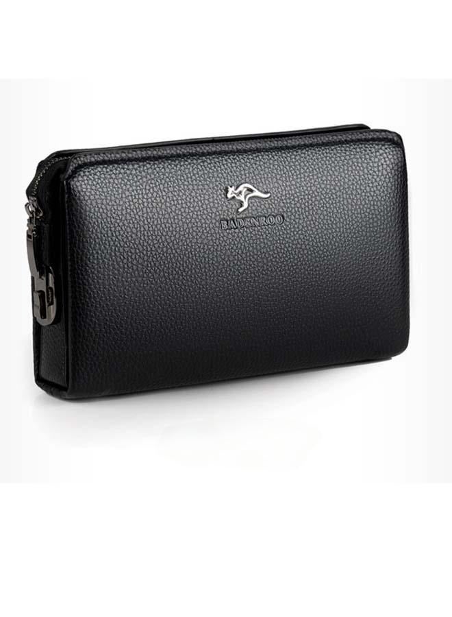 كانجرو حقيبة كلاتش للرجال مصنوعة من الجلد الأصلي، محفظة كبيرة السعة لتخزين بطاقات العمل، حقيبة كلاتش للرجال مصنوعة من جلد البقر، محفظة كلاتش مضادة للسرقة، محفظة كلاتش للرجال مع قفل بكلمة مرور، حقيبة كلاتش للهاتف المحمول، حقيبة يد للسفر، لون أسود - Image 2