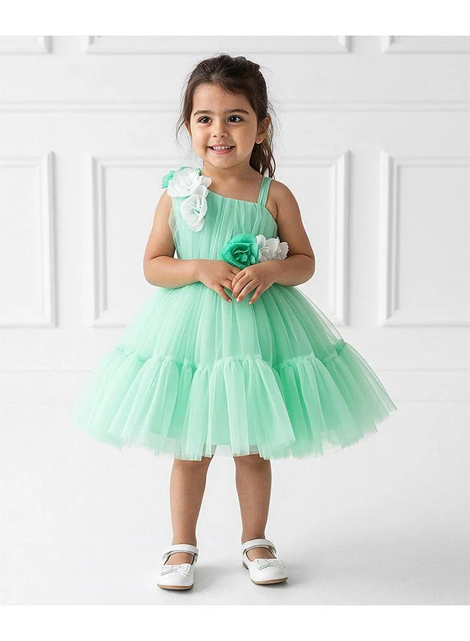 Mark & Mia Mark & Mia Floral Applique Detailed Asymmetrical Neck Frock - Green