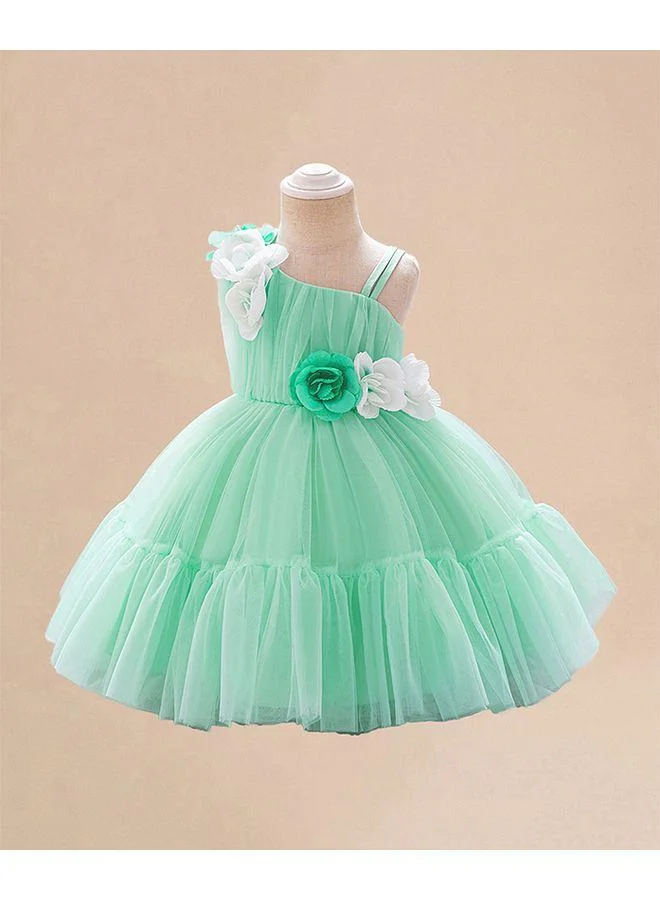 Mark & Mia Mark & Mia Floral Applique Detailed Asymmetrical Neck Frock - Green