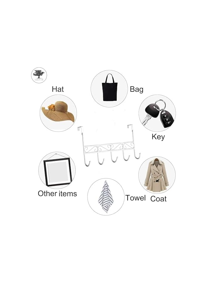 The Bros Over The Door Hook, Over Door Hanger for Coat, Towel, Bag, Robe (White) 5 Hooks - Image 4