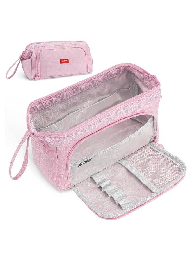 GGEROU Pencil Case For Girls Boys Secondary School, Multi Compartment Pencil Pouch Stationery Organizer,Aesthetic Pencil Bag Pink - Image 1