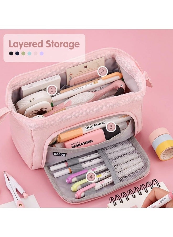GGEROU Pencil Case For Girls Boys Secondary School, Multi Compartment Pencil Pouch Stationery Organizer,Aesthetic Pencil Bag Pink - Image 3