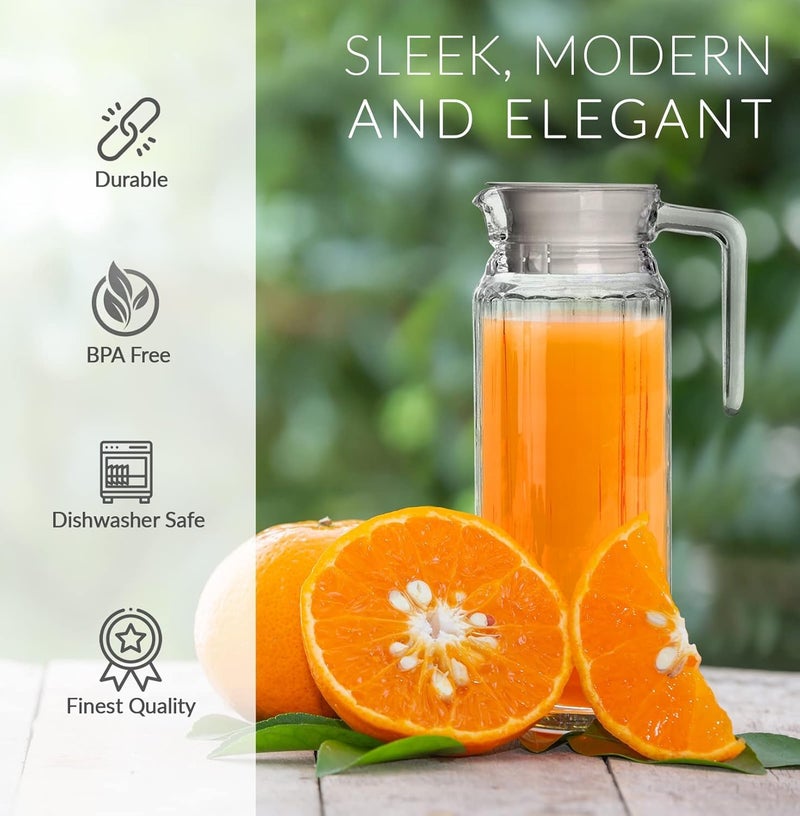 PrimeWorld جركن زجاجي مع غطاء من برايم وورلد 2 قطعة، سعة 1.1 لتر لكل منهما، جركن متعدد الاستخدامات، إبريق شفاف للمشروبات للاستخدام المنزلي والمكتبي، إبريق لتقديم الماء والحليب والعصير والمشروبات واللاسي والكوكتيل - Image 2