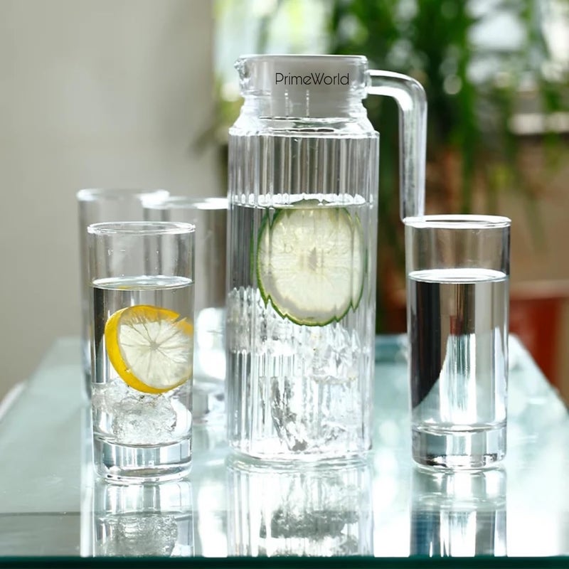 PrimeWorld جركن زجاجي مع غطاء من برايم وورلد 2 قطعة، سعة 1.1 لتر لكل منهما، جركن متعدد الاستخدامات، إبريق شفاف للمشروبات للاستخدام المنزلي والمكتبي، إبريق لتقديم الماء والحليب والعصير والمشروبات واللاسي والكوكتيل - Image 3
