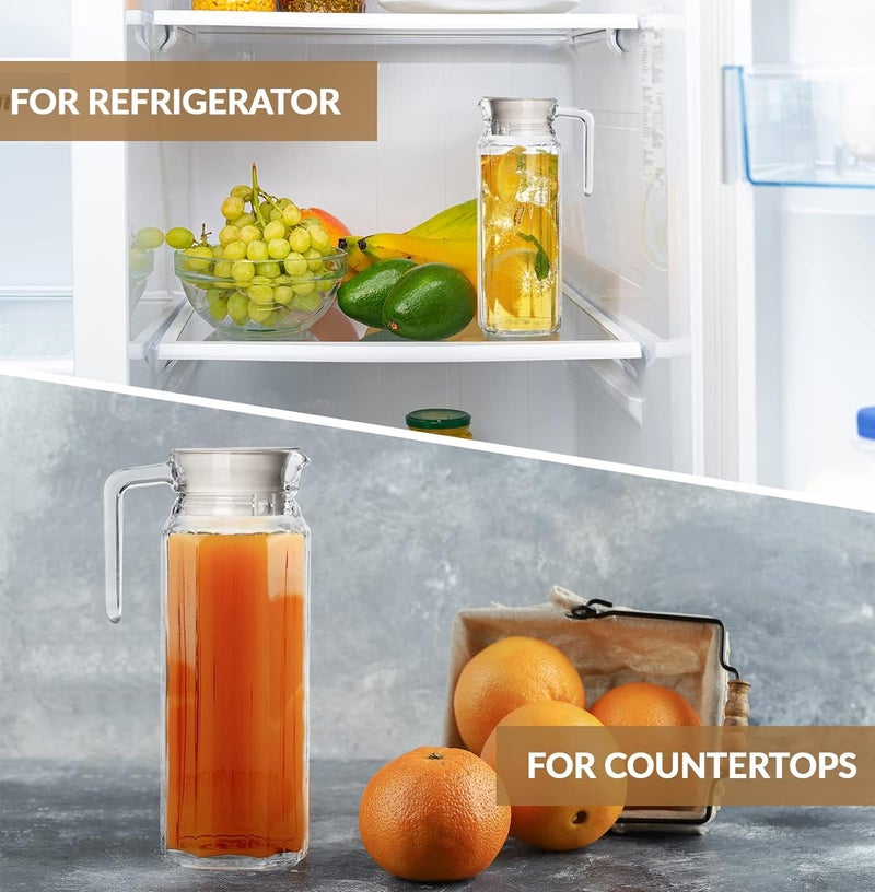 PrimeWorld جركن زجاجي مع غطاء من برايم وورلد 2 قطعة، سعة 1.1 لتر لكل منهما، جركن متعدد الاستخدامات، إبريق شفاف للمشروبات للاستخدام المنزلي والمكتبي، إبريق لتقديم الماء والحليب والعصير والمشروبات واللاسي والكوكتيل - Image 5