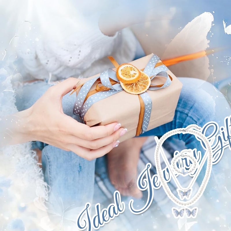 HANNEA® Jewellery Set for Women Girls, Crystal Butterfly Pendant Necklace, Pearl Choker, Bracelet & Stud Earrings, Elegant Gift for Birthday, Valentine’s Day, Christmas - Image 5