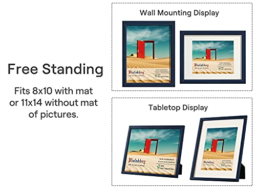 VIOLABBEY 11x14 Picture Frames Set of 4, Fits 8x10 Photo Frame with Ivory Mat or 11x14 Without Mat, Wall or Tabletop Display, Semi Tempered Glass, Blue - Image 2