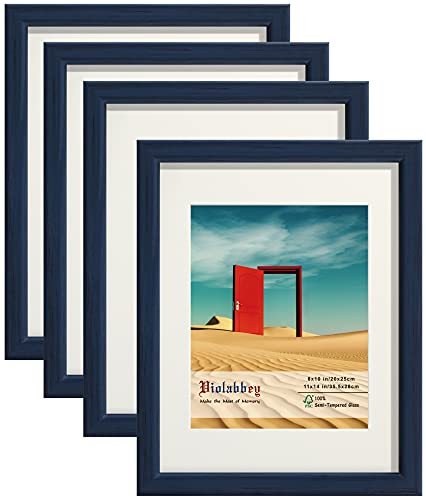 VIOLABBEY 11x14 Picture Frames Set of 4, Fits 8x10 Photo Frame with Ivory Mat or 11x14 Without Mat, Wall or Tabletop Display, Semi Tempered Glass, Blue - Image 1