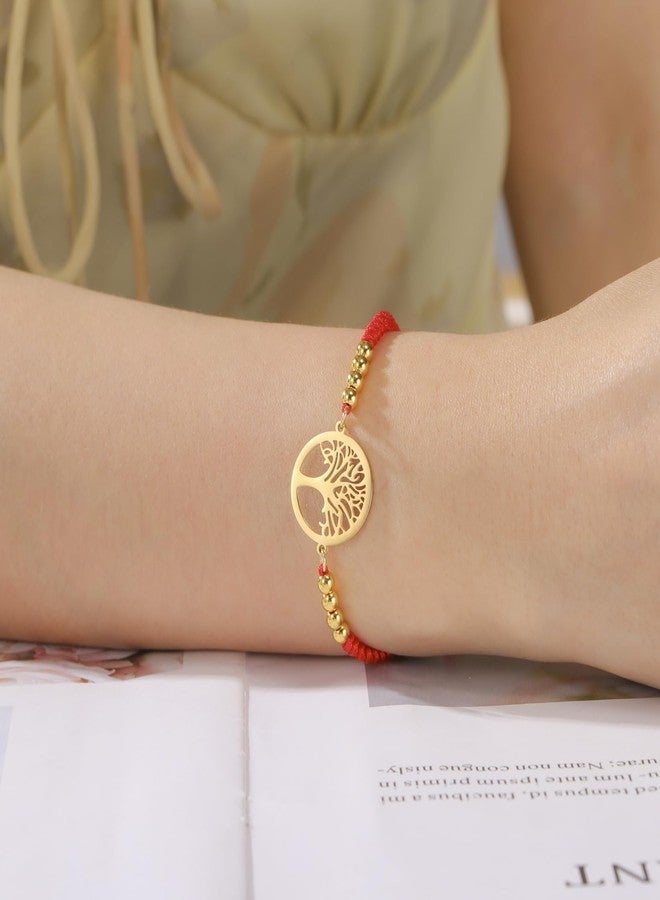 EUEAVAN Adjustable Tree of life Bracelet Family Tree Bracelet Handmade Braided Bead Bracelet Lucky Charm Yoga Cremation Jewelry Friendship Gift for Women Men (red) - Image 2