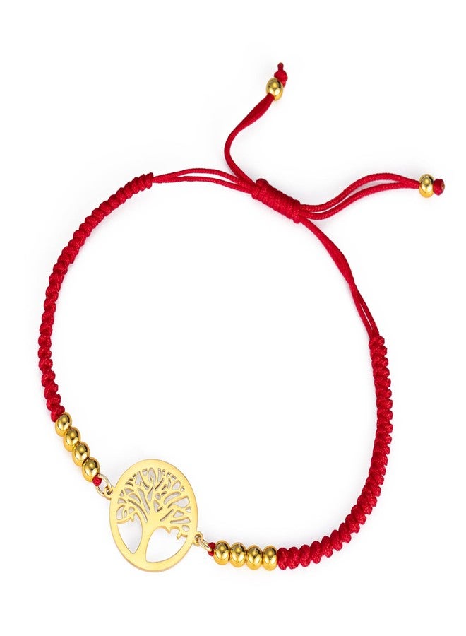EUEAVAN Adjustable Tree of life Bracelet Family Tree Bracelet Handmade Braided Bead Bracelet Lucky Charm Yoga Cremation Jewelry Friendship Gift for Women Men (red) - Image 1
