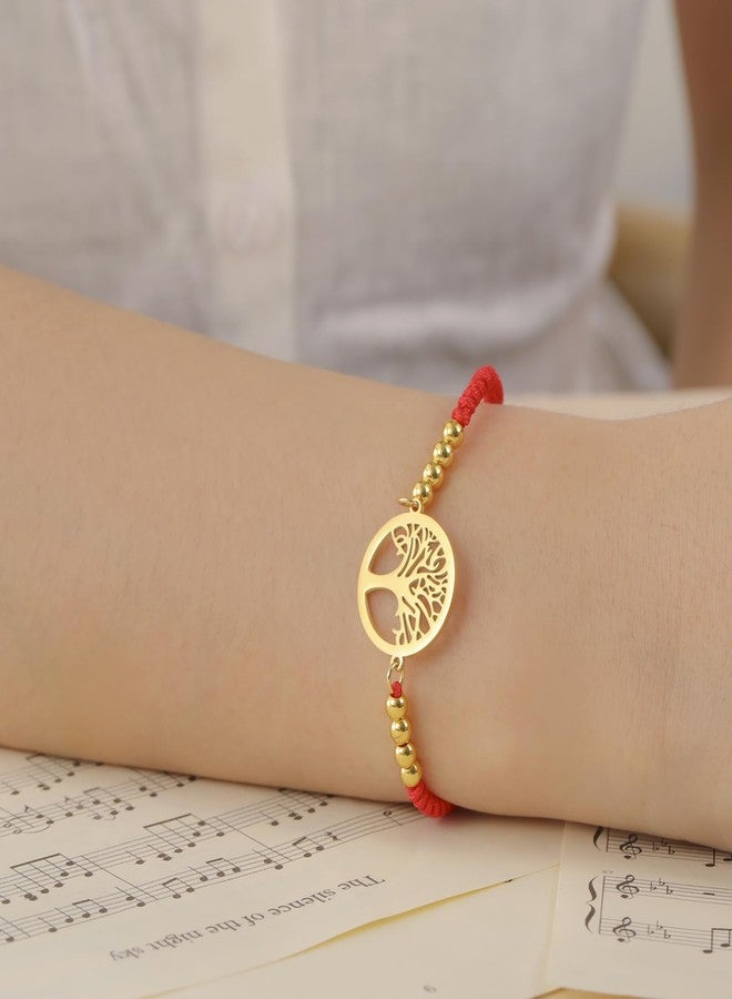 EUEAVAN Adjustable Tree of life Bracelet Family Tree Bracelet Handmade Braided Bead Bracelet Lucky Charm Yoga Cremation Jewelry Friendship Gift for Women Men (red) - Image 3