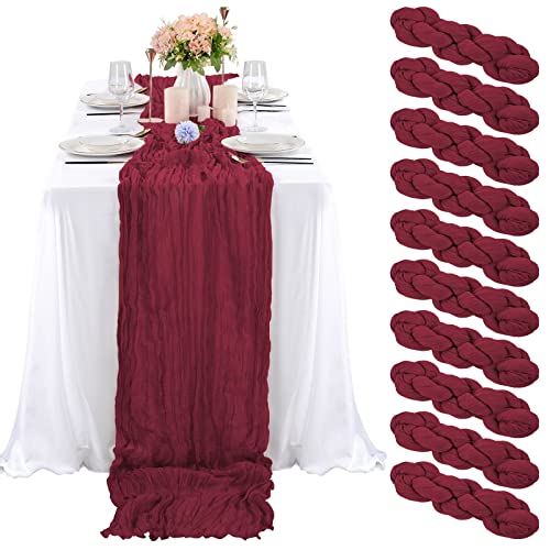 10 Pcs Burgundy Cheesecloth Table Runner 10FT Gauze Cheese Cloth for Wedding Reception Rustic Sheer Bridal Shower Birthday Party Boho Table Decoration Romantic Wedding Runner