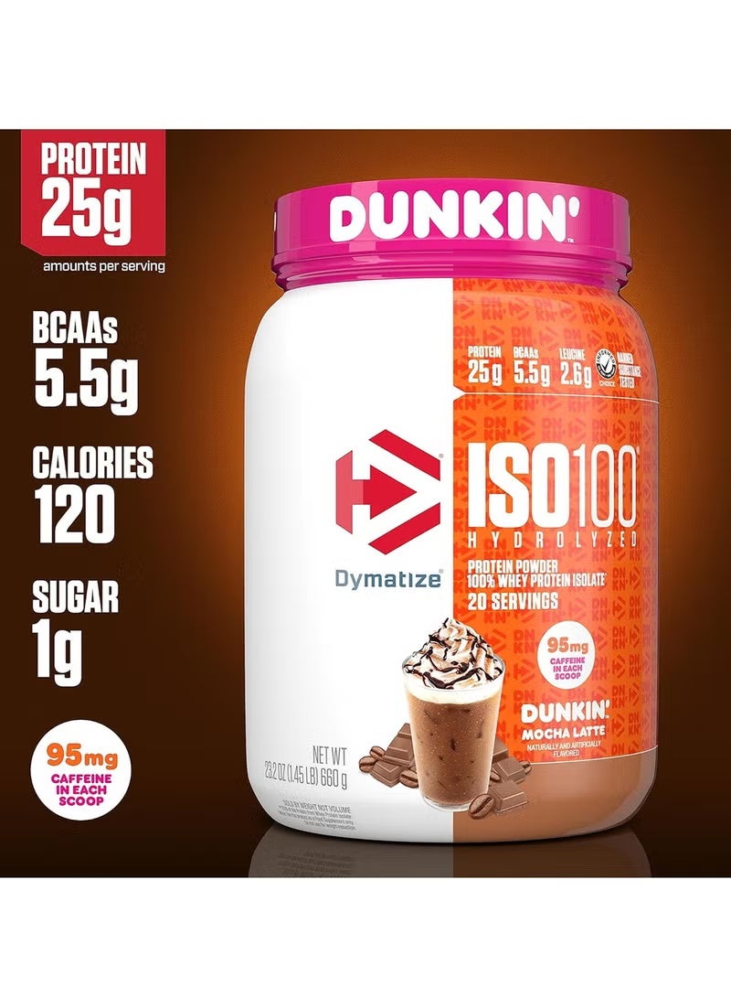 Dymatize ISO 100 Hydrolyzed Whey Protein Isolate, Dunkin Mocha Latte Flavor, 1.45 LB, 85% Pure Protein, Low Fat - Image 3