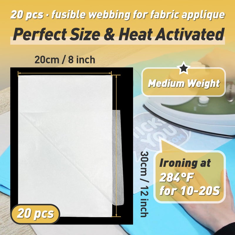 Iffitya Stitch Witchery 20 Sheets, 8" x 12" Fusible Webbing for Fabric Applique, Medium Weight Fusible Interfacing, Stitch Witchery Fusible Bonding Web for Fabric for DIY Crafts - Image 2