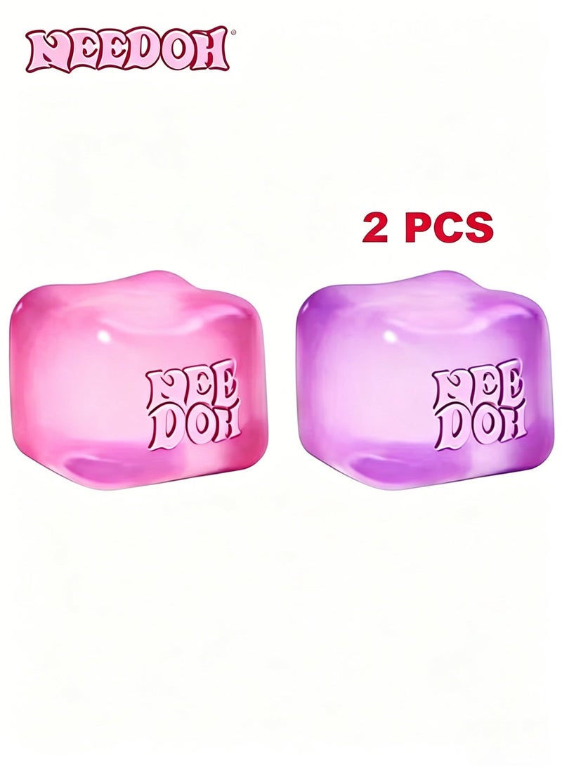 NeeDoh Nice Cube -Sensory Squeeze Toy with Super Solid Squish - 2.25" Cube (Pink+Purple) - Image 1