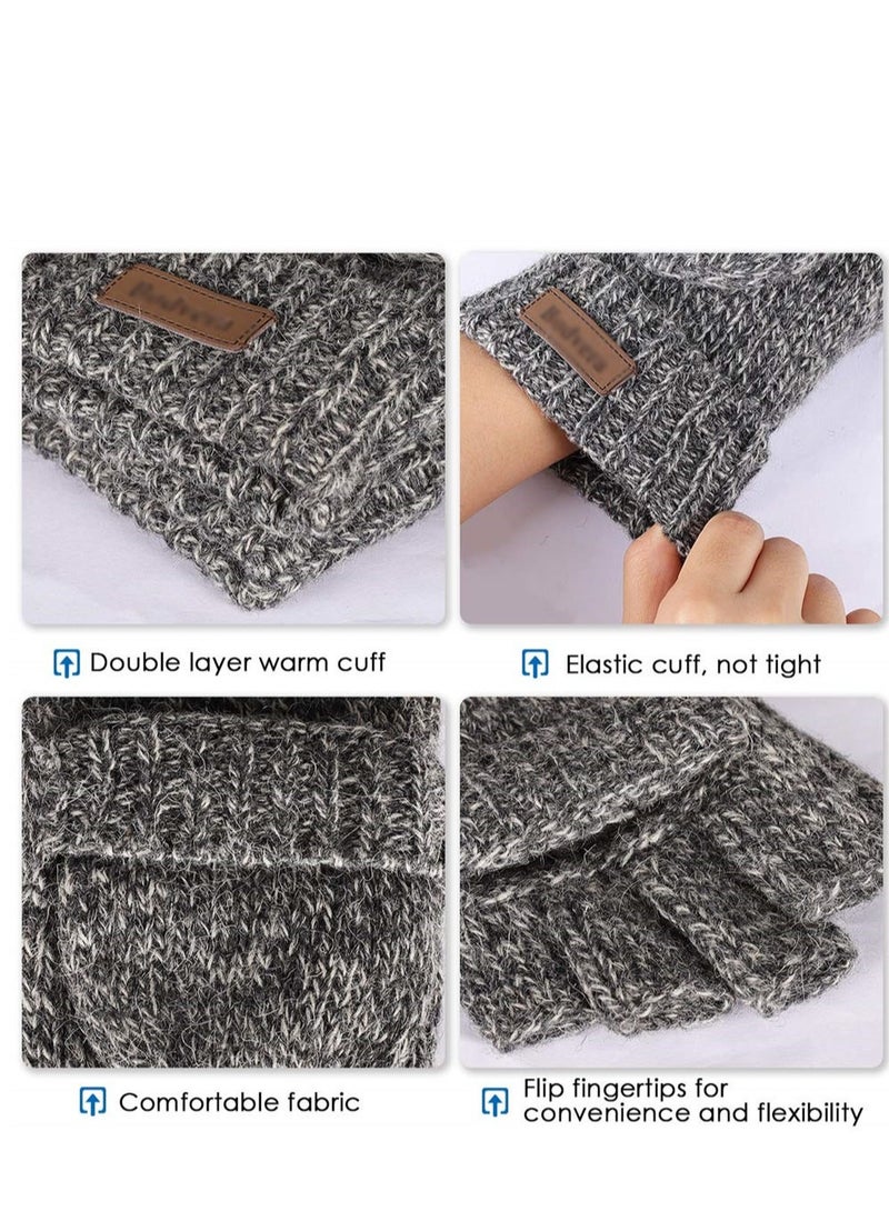 Luckam Winter Gloves Warm Thermal Knit Flip Top Snow Glove for Cold Weather - Image 4