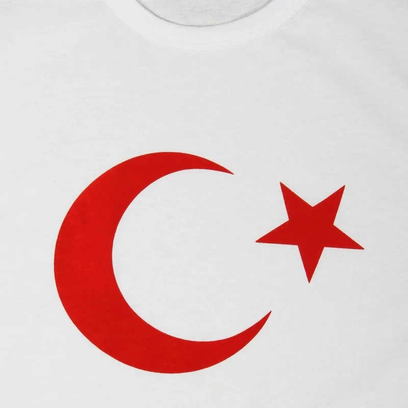ماشو تريند White Printed Crescent and Star Tshirt + Balloon + Flag 29 October Republic Day T-Shirt