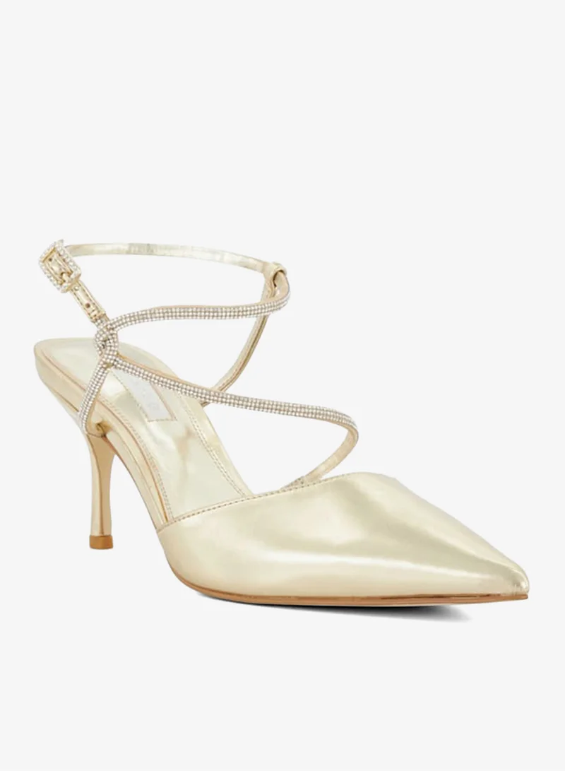 Dune London Clarisse Embellished Cross Strap Low Heel Pumps