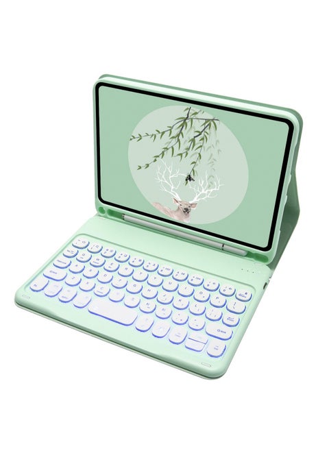 iPad Mini 5th Generation Mini 4 Keyboard Case Backlit Keys Cute Round Buttons, iPad Mini 5 Detachable Colorful Keyboard Case with Pencil Holder (Fresh Green + Green And White Keyboard)