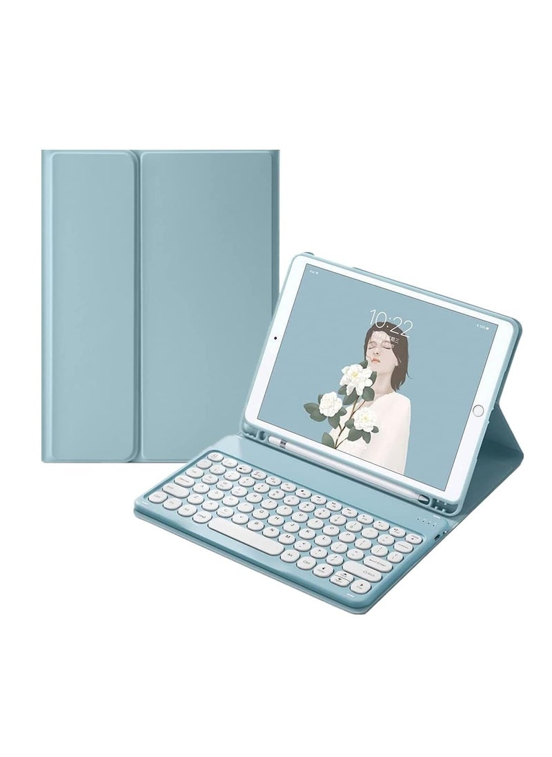 iPad Mini 5th Generation Mini 4 Keyboard Case Backlit Keys Cute Round Buttons, iPad Mini 5 Detachable Colorful Keyboard Case with Pencil Holder (Fresh Green + Green And White Keyboard)