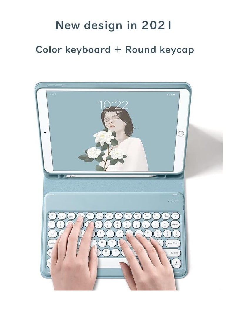 iPad Mini 5th Generation Mini 4 Keyboard Case Backlit Keys Cute Round Buttons, iPad Mini 5 Detachable Colorful Keyboard Case with Pencil Holder (Fresh Green + Green And White Keyboard)