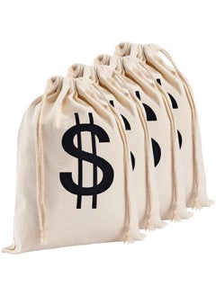 Apipi 4Pcs 6.3 X 9 Inches Canvas Money Bags For Party, Costume Money Bag Prop With Dollar Sign, Money Sacks For Party Favor Bank Robber Pirate Cowboy Cosplay Theme Party  - Image 1