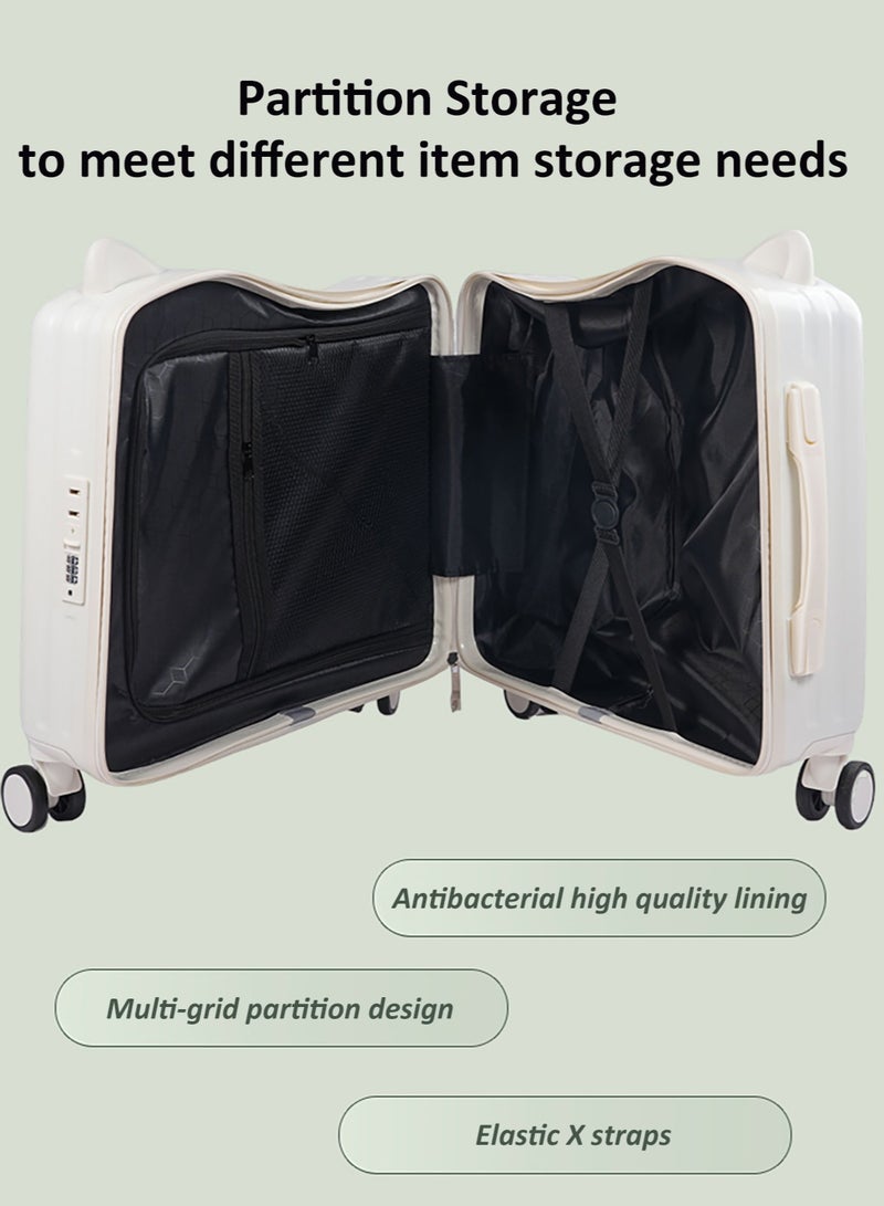 YY-ريشير حقيبة سفر للأطفال مقاس 20 بوصة، حقيبة سفر لطيفة على شكل أذن قطة مع عجلات دوارة، مصنوعة من مادة ABS PC، حقيبة سفر مضغوطة مقاومة للتآكل، مناسبة للبنات والأولاد - Image 5