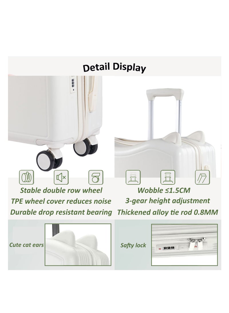 YY-ريشير حقيبة سفر للأطفال مقاس 20 بوصة، حقيبة سفر لطيفة على شكل أذن قطة مع عجلات دوارة، مصنوعة من مادة ABS PC، حقيبة سفر مضغوطة مقاومة للتآكل، مناسبة للبنات والأولاد - Image 4
