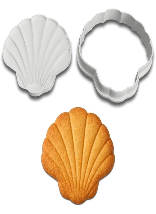 Mighty Gadget Seaside Scallop Seashell Cookie Cutter & Stamp Set - 3.75x3.75 Inches, Ocean-Inspired Baking Tool - Image 1