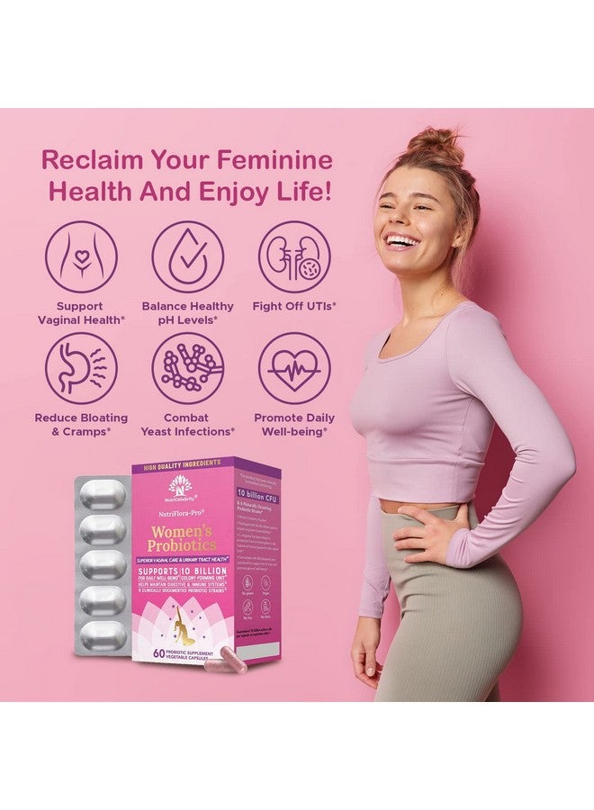 Nutricelebrity NutriFlora-Pro Probiotics for Women - Support Vaginal, Urinary Health (UTI), Digestive System, Period Pain, Yeast, and BV Relief, Cranberry Pills, 10 Billion CFU 6 Strains (60 Caps) - Image 5