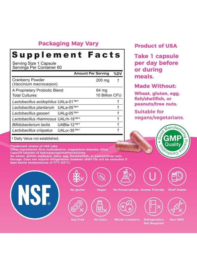 Nutricelebrity NutriFlora-Pro Probiotics for Women - Support Vaginal, Urinary Health (UTI), Digestive System, Period Pain, Yeast, and BV Relief, Cranberry Pills, 10 Billion CFU 6 Strains (60 Caps) - Image 2