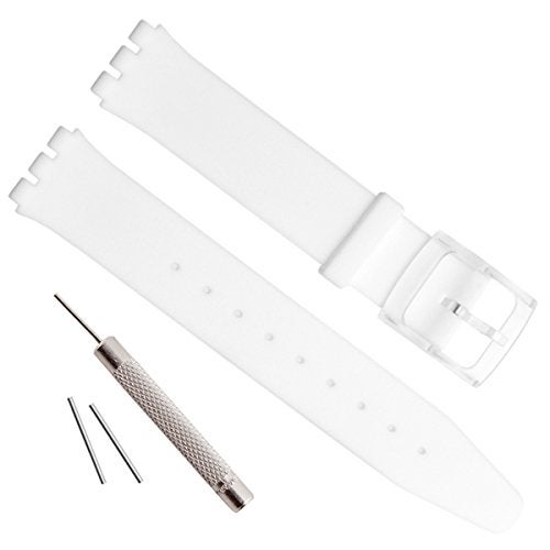 GreenOlive Ultra-thin Replacement Waterproof Silicone Rubber Watch Strap Watch Band for Swatch Skin Series (16mm, White) - Image 1