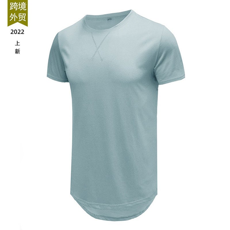 Crewneck تي شيرت الرجال النقي القطن قصيرة الأكمام الصيف الجديد اللون الصلب فضفاض التجارة الخارجية العادية ونصف الأكمام تي شيرت للرجال - Image 2