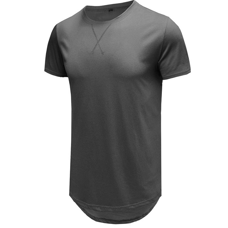 Crewneck تي شيرت الرجال النقي القطن قصيرة الأكمام الصيف الجديد اللون الصلب فضفاض التجارة الخارجية العادية ونصف الأكمام تي شيرت للرجال - Image 4