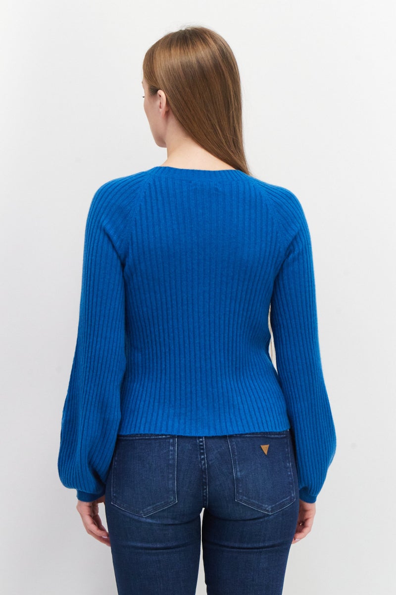 Aqua سويت شيرت نسائي بأكمام طويلة وقبة على شكل V مع حبل سحب، لون أزرق مائل إلى الأخضر - Image 4