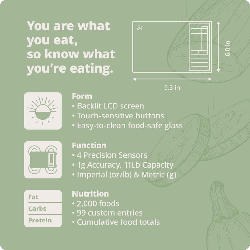 Greater Goods Nutrition Scale by Greater Goods, Food Grade Glass, Calorie Counting Scale, Meal Prep Scale, and Weight Loss Scale, Sage Green - Image 5