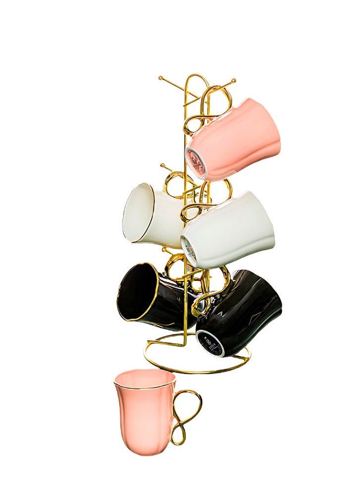Lotus 6-Piece Porcelain Mug Set + Stand - Code 1001