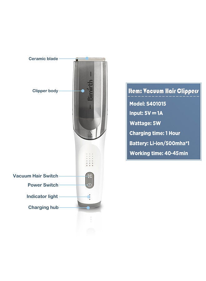 Bimirth Cordless Vacuum Haircut Kit Hair Clipper Waterproof Built-in Rechargeable Battery with Storage Bag Cleaning Brush Sponge Haircut Cape 3 Guide Combs for Boys Men Kids