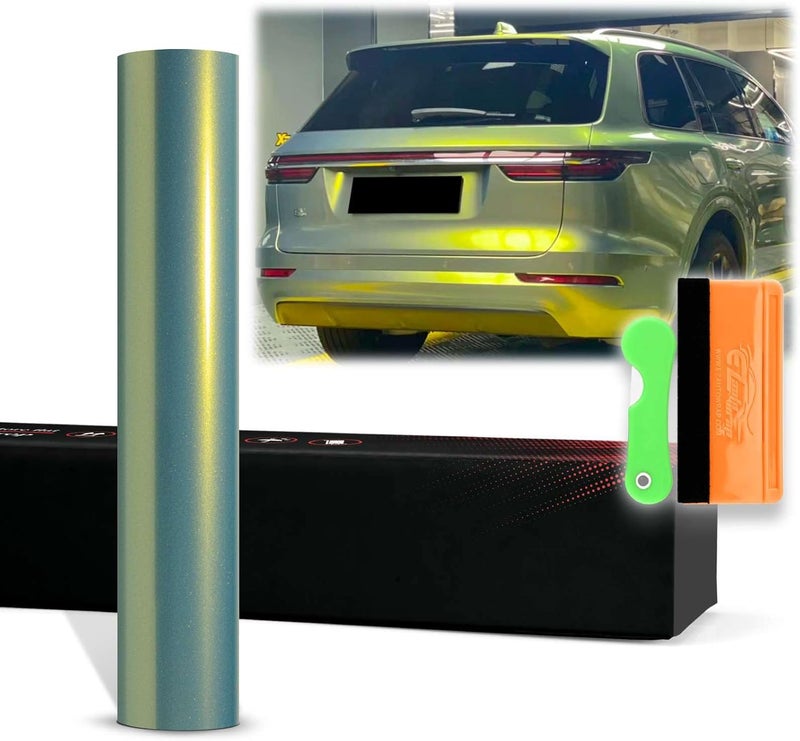EZAUTO WRAP 12"x60" (قدم واحد × 5 أقدام) فيلم تغليف سيارات ذاتي اللصق من الفينيل فائق اللمعان المعدني باللون الخيزران الحضري PET، تقنية إزالة الهواء الخالية من الفقاعات مع مجموعة الأدوات - Image 1