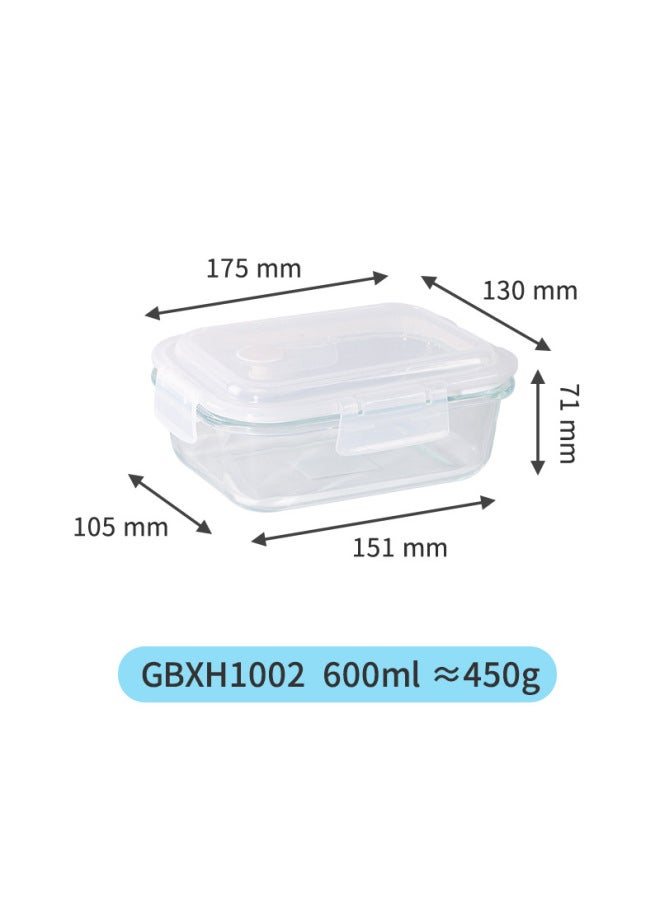 Glass Lunch Box Microwave Heating Special Office Student Lid Lunch Box Sealed Portable Household-Specifications:Gbxh1002 600ml Glass Crisper Box-Color:Transparent  - Image 1