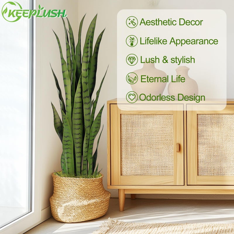 Keeplush 3ft Artificial Snake Plant â€“ 36in Faux Sansevieria Plants, Fake Floor Plant for Indoor Outdoor, Front Porch Patio Home Office Decor, Mother-in-Lawâ€™s Tongue, Green 1Pcs - Image 3
