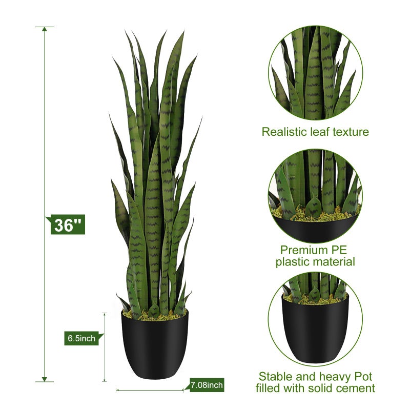 Keeplush 3ft Artificial Snake Plant â€“ 36in Faux Sansevieria Plants, Fake Floor Plant for Indoor Outdoor, Front Porch Patio Home Office Decor, Mother-in-Lawâ€™s Tongue, Green 1Pcs - Image 4