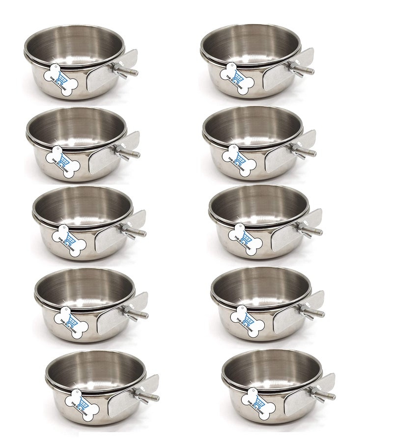 THE DDS STORE Bird Feeding Dish Cup, Parrot Meal Bowl Stainless Steel Coop Cup Bird Cage Water Bowl Small Animals. (Pack Of 10, 500Ml Clamp),13 cm,H_6 cm,W_13 cm - Image 1