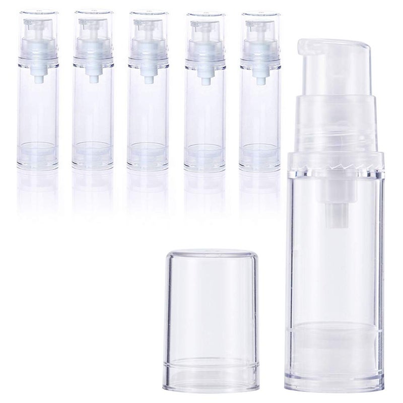 UPSTORE 6Pcs 0.17oz(5ml) Clear Plastic Airless Pump Bottle Refillable Empty Travel Size Dispenser Makeup Storage Vial Toiletries Container for Liquid Emulsion Essence Serum Foundation 
