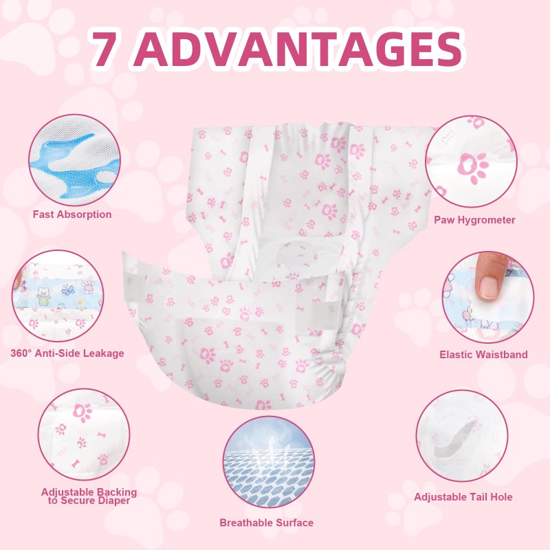 FUNLIYING Disposable Dog Diapers Female 90 Count Doggie Diapers for Female Dogs (Waist 10-16.5 in S) Super Absorbent Small Doggie Diapers for Heat Excitable Urination or Incontinence - Pink - Image 3