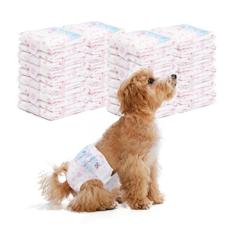 FUNLIYING Disposable Dog Diapers Female 90 Count Doggie Diapers for Female Dogs (Waist 10-16.5 in S) Super Absorbent Small Doggie Diapers for Heat Excitable Urination or Incontinence - Pink - Image 1
