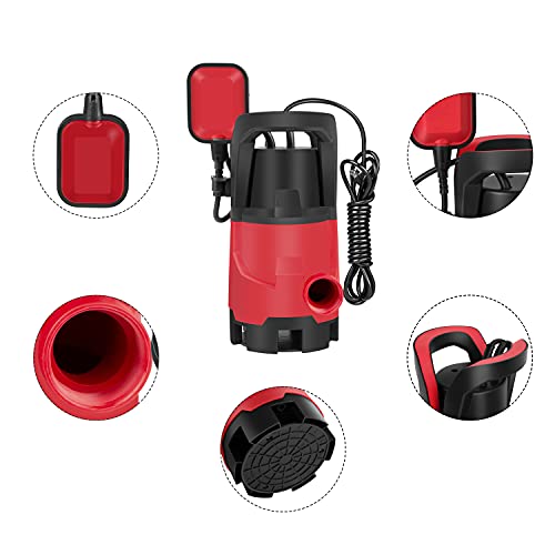 Prostormer Sump Pump,1HP Submersible Electric Water Pump with 3700GPH Automatic Float Switch for Pool Draining Hot Tub Flood Drain and Irrigation Red - Image 3