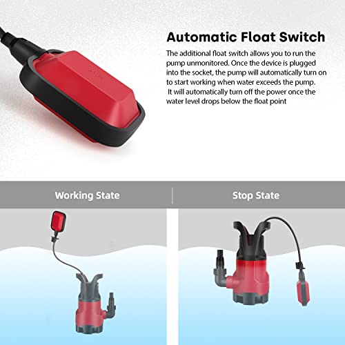 Prostormer Sump Pump,1HP Submersible Electric Water Pump with 3700GPH Automatic Float Switch for Pool Draining Hot Tub Flood Drain and Irrigation Red - Image 5
